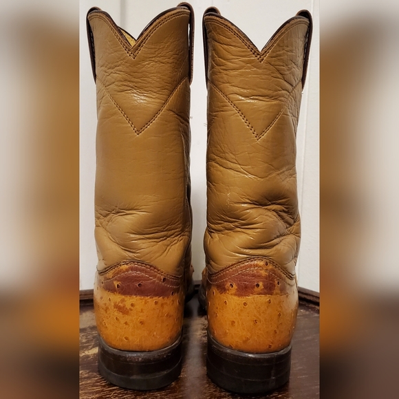 Vintage Justin Full Quill Ostrich Tan Leather Roper Women's Boots - Picture 4 of 9